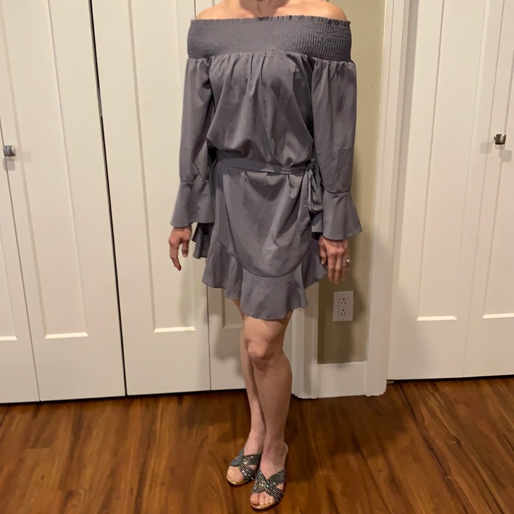 Gray Off-Shoulder Mini Dress